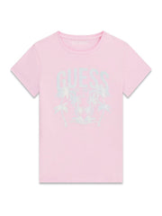 Maglietta a maniche corte rosa Scugnizzi 0-16 in cotone con stampa grafica GUESS frontale e girocollo