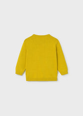 Maglione girocollo per bambino Scugnizzi 0-16 in maglia giallo senape con bordi a costine, vista posteriore