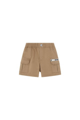Pantaloncini cargo Scugnizzi 0-16 color sabbia per bambini con tasche laterali, vita elastica e logo Moschino