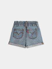 Pantaloncini in denim chiaro Scugnizzi 0-16 con elastico in vita, tasche posteriori e fondo con risvolto