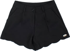 Pantaloncini eleganti neri Scugnizzi 0-16 con vita alta, pinces frontali e romantico orlo smerlato per bambina