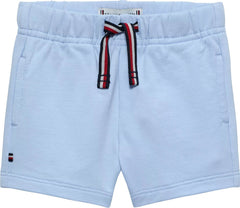 Pantaloncini Scugnizzi 0-16 Tommy Hilfiger in cotone azzurro con vita elasticizzata, coulisse a righe e logo ricamato