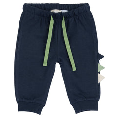 Pantaloni sportivi Scugnizzi 0-16 in cotone blu scuro con coulisse verde e dettagli a cresta laterali per bambini