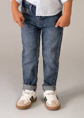 Pantaloni in denim blu medio Scugnizzi 0-16 per bambino, in cotone elasticizzato con risvolto sul fondo