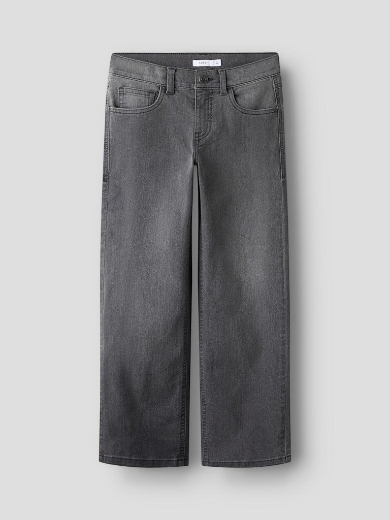 Pantaloni in denim a gamba larga Scugnizzi 0-16 color grigio scuro con design a cinque tasche e vestibilità comoda
