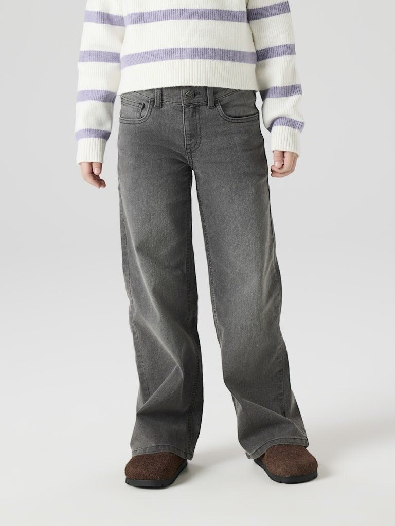 Pantaloni in denim grigio a gamba larga Scugnizzi 0-16 per bambini con vita regolabile e design a cinque tasche