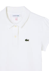 Polo bianca Lacoste per bambina in piqué di cotone con colletto smerlato, maniche arricciate e logo coccodrillo Scugnizzi 0-16