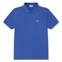 Polo blu a maniche corte Scugnizzi 0-16 in cotone petit piqué con logo coccodrillo ricamato e colletto a costine.