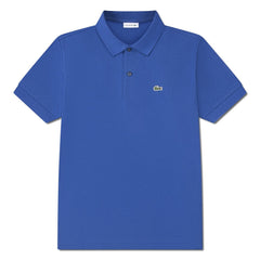 Polo a maniche corte Scugnizzi 0-16 Lacoste in cotone petit piqué blu con logo coccodrillo ricamato sul petto
