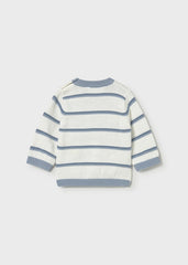Scugnizzi 0-16 striped cotton sweater in white and blue with button shoulder detail.