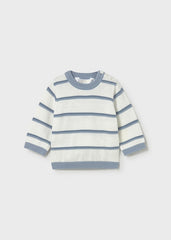 Scugnizzi 0-16 striped cotton sweater in white and blue with button shoulder closure.