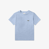 T-shirt azzurra in cotone Scugnizzi 0-16 con logo coccodrillo Lacoste ricamato sul petto per bambini