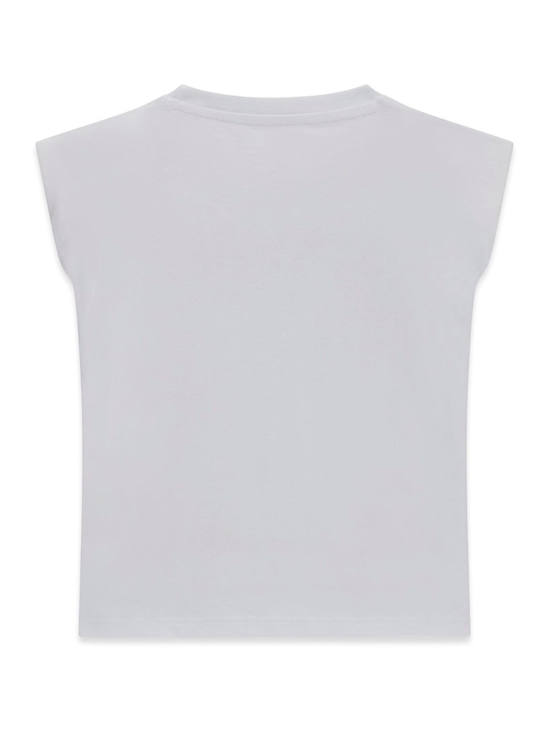 T-shirt bianca a maniche corte per bambina firmata Scugnizzi 0-16, vista posteriore del capo in cotone traspirante
