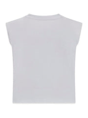 T-shirt bianca a maniche corte per bambina firmata Scugnizzi 0-16, vista posteriore del capo in cotone traspirante