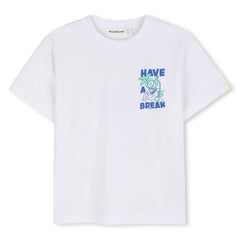 T-shirt bianca in cotone Scugnizzi 0-16 Billieblush con stampa grafica Have a break sul petto per bambina