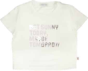 T-shirt Scugnizzi 0-16 color avorio in cotone con scritta frontale decorata da strass luminosi per bambina