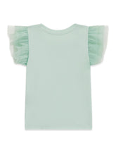 T-shirt Scugnizzi 0-16 verde acqua in cotone con maniche corte arricchite da romantici volant in tulle