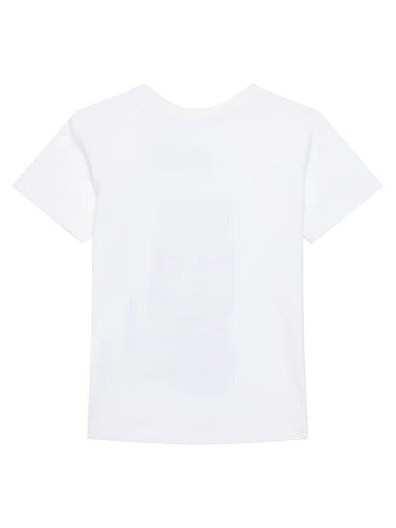 T-shirt bianca a maniche corte GUESS in cotone per bambini, vista posteriore, disponibile da Scugnizzi 0-16