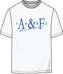 T-shirt bianca in cotone per bambino Scugnizzi 0-16 con logo grafico A&F 1892 e scritta Abercrombie blu