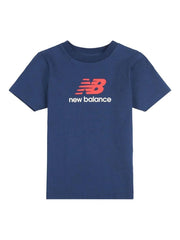 T-shirt blu navy Scugnizzi 0-16 in cotone per bambini con logo New Balance rosso e bianco stampato sul petto