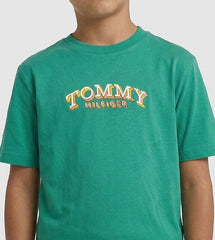 T-shirt verde smeraldo in cotone per bambino Scugnizzi 0-16 con logo Tommy Hilfiger ricamato tridimensionale
