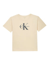 T-shirt a maniche corte Scugnizzi 0-16 Calvin Klein Jeans in cotone beige con logo stampato sul petto