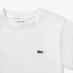 T-shirt bianca in cotone Scugnizzi 0-16 con iconico logo coccodrillo Lacoste ricamato sul petto