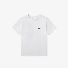 T-shirt bianca a maniche corte Scugnizzi 0-16 in cotone con logo coccodrillo Lacoste ricamato sul petto