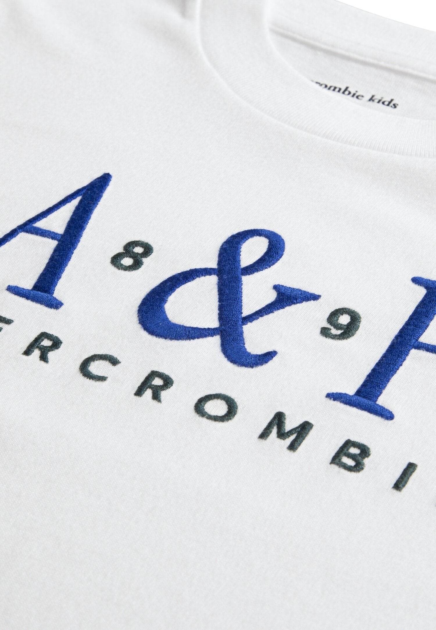 T-shirt bianca in cotone Scugnizzi 0-16 con logo Abercrombie ricamato in blu e grigio