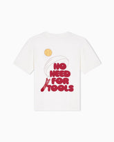 T-shirt bianca in cotone Scugnizzi 0-16 con grafica sportiva No Need For Tools sul retro e girocollo