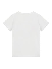 Vista posteriore della t-shirt in cotone bianco Scugnizzi 0-16 firmata GUESS con taglio classico a girocollo