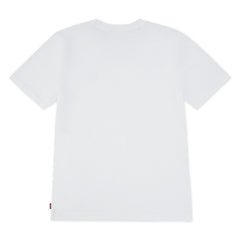 T-shirt bianca a maniche corte Scugnizzi 0-16 in cotone con etichetta rossa laterale, vista posteriore.