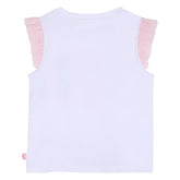 T-shirt bianca senza maniche Scugnizzi 0-16 con maniche a volant in tulle rosa, vista posteriore