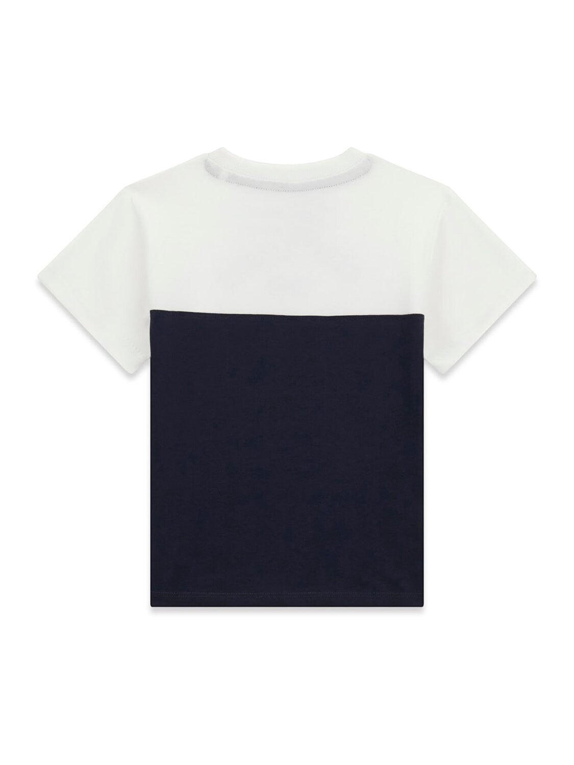 T-shirt a maniche corte Scugnizzi 0-16 in cotone bicolore bianco e blu navy con design color-block e girocollo
