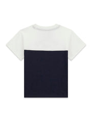 T-shirt a maniche corte Scugnizzi 0-16 in cotone bicolore bianco e blu navy con design color-block e girocollo