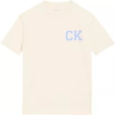 T-shirt Scugnizzi 0-16 in cotone color crema a maniche corte con logo azzurro stampato sul petto