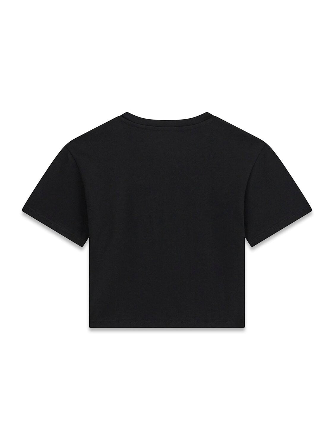 T-shirt cropped nera a maniche corte Scugnizzi 0-16 in morbido cotone, vista posteriore semplice e versatile.