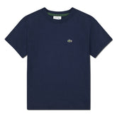 T-shirt blu navy Scugnizzi 0-16 Lacoste in cotone con girocollo e logo coccodrillo ricamato sul petto