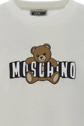T-shirt bianca in cotone Scugnizzi 0-16 con logo Moschino e grafica iconica dell'orsetto Teddy Bear sul petto