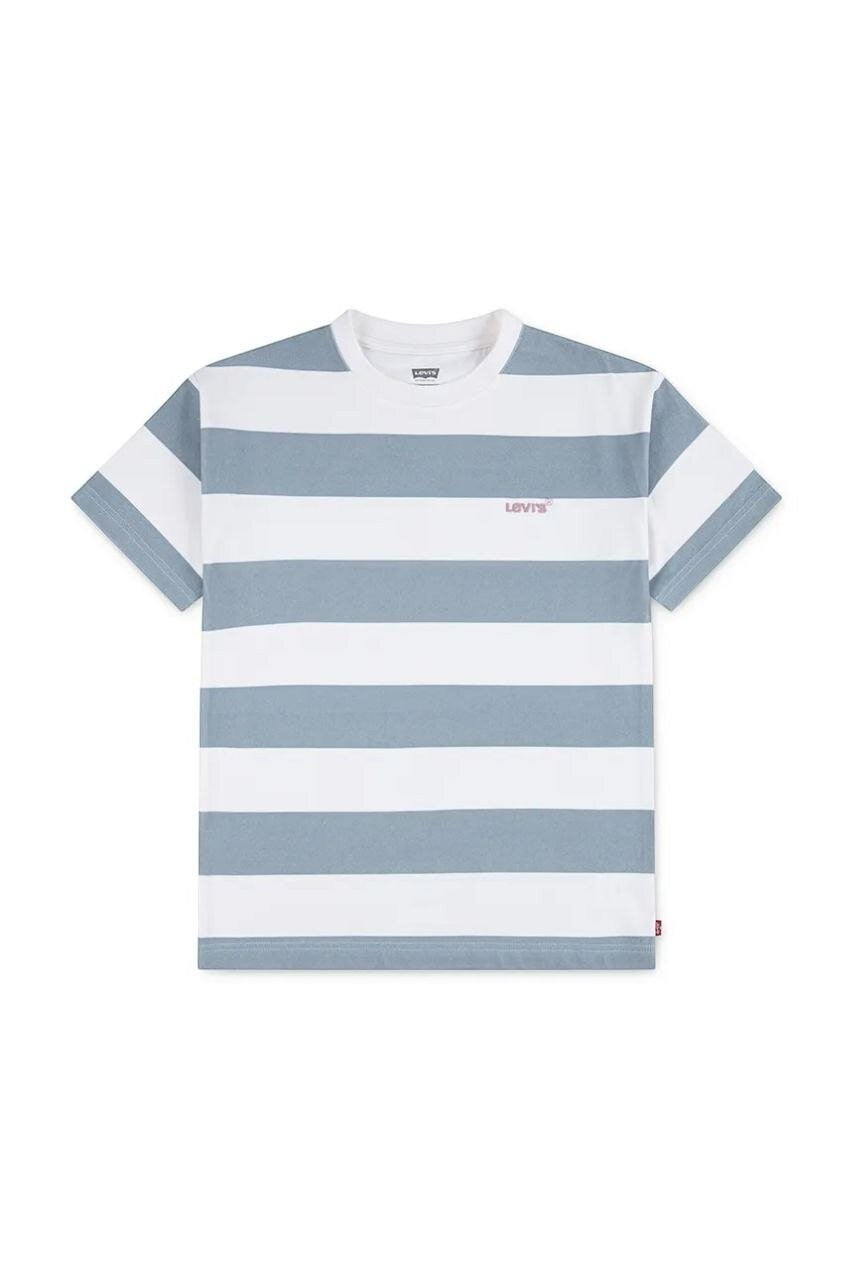 T-shirt a righe bianche e azzurre Scugnizzi 0-16 in cotone con logo Levi's ricamato sul petto