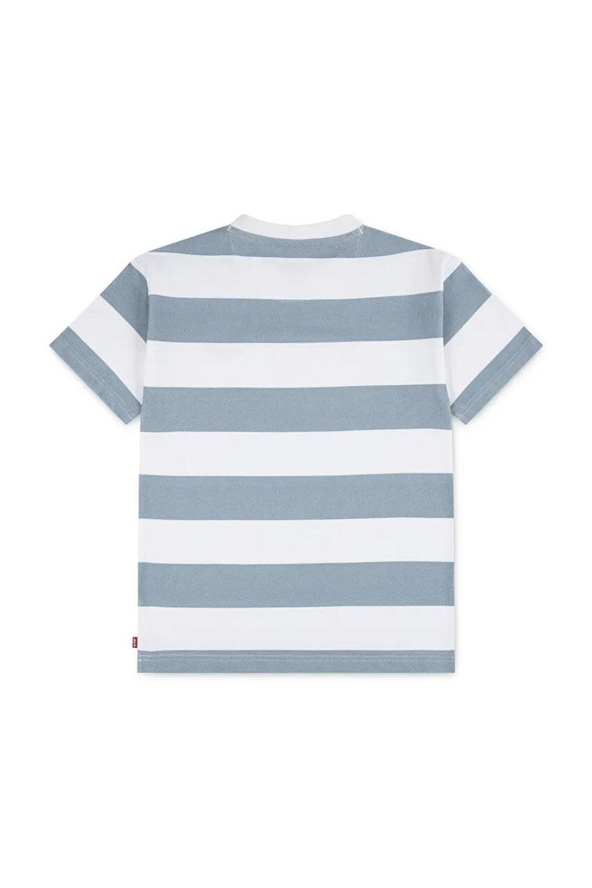T-shirt a righe bianche e azzurre Scugnizzi 0-16 in cotone per bambini, vista posteriore.