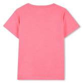 T-shirt a maniche corte rosa acceso in cotone firmata Scugnizzi 0-16, vista posteriore semplice e versatile.