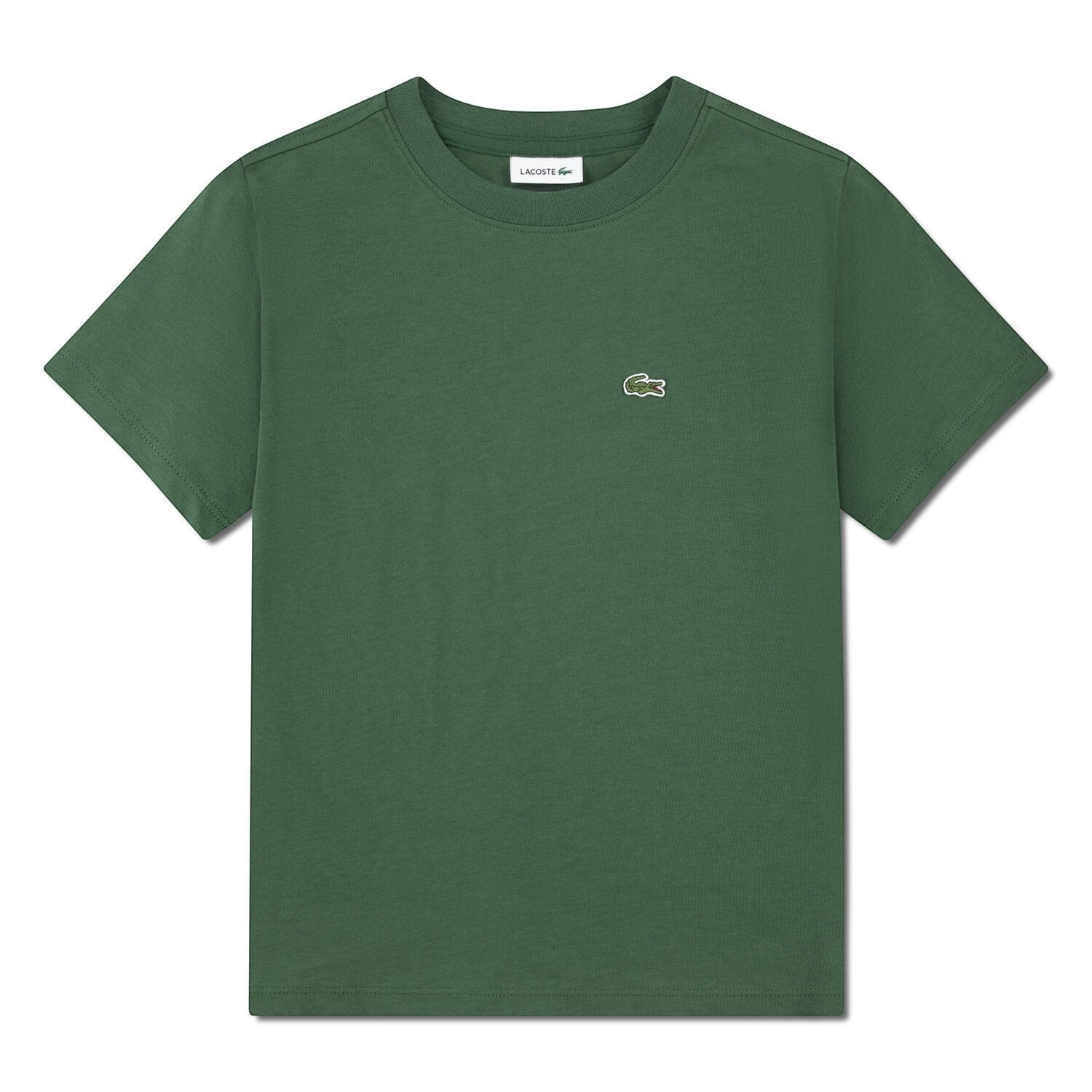T-shirt verde a maniche corte in cotone Scugnizzi 0-16 con logo Lacoste ricamato sul petto