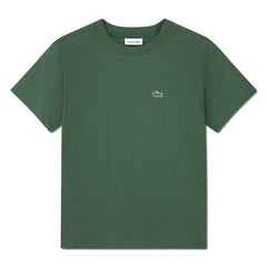 T-shirt verde a maniche corte in cotone Scugnizzi 0-16 con logo Lacoste ricamato sul petto