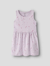 Vestito senza maniche Scugnizzi 0-16 in cotone lilla con stampa floreale e pois per bambina