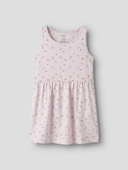 Vestito senza maniche Scugnizzi 0-16 in cotone lilla con stampa floreale e ciliegie per bambina