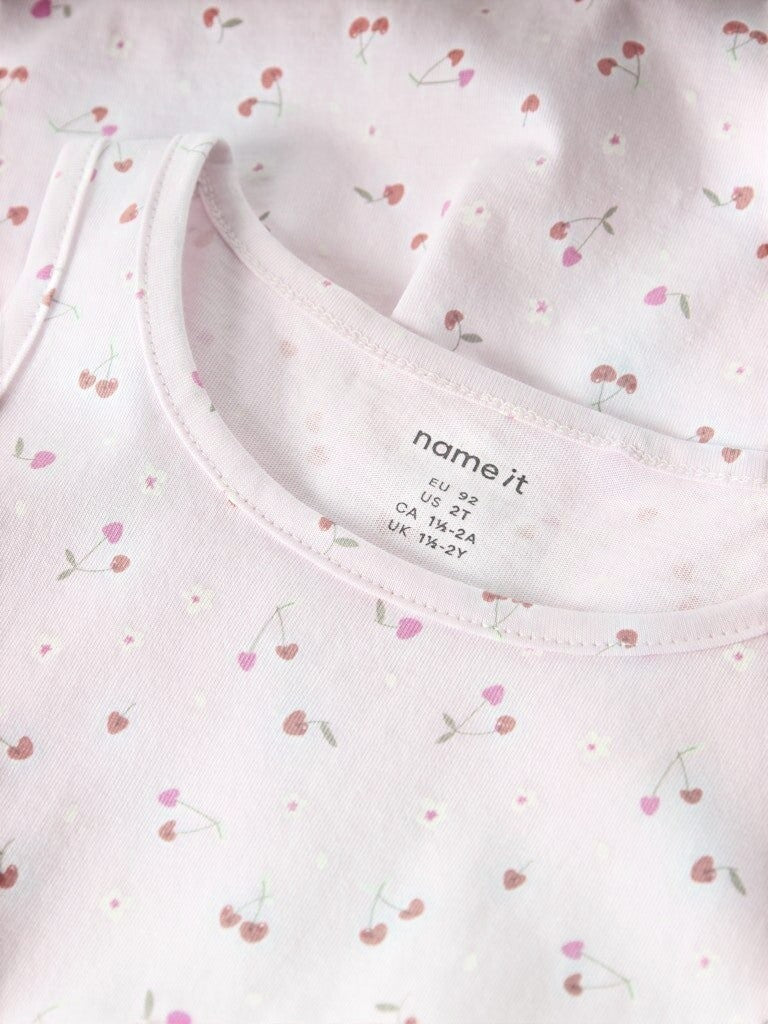 Vestito senza maniche Scugnizzi 0-16 in cotone lilla con stampa delicata di ciliegie e piccoli fiori