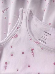 Vestito senza maniche Scugnizzi 0-16 in cotone lilla con stampa floreale e pois per bambina