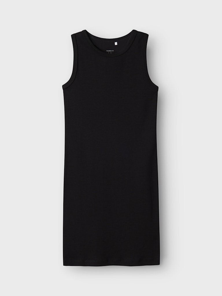 Vestito nero senza maniche a costine Name It proposto da Scugnizzi 0-16, design minimalista ed elegante.