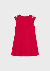 Abito fucsia in cotone per bambina Scugnizzi 0-16 con borchie sulle spalle e taglio moderno.